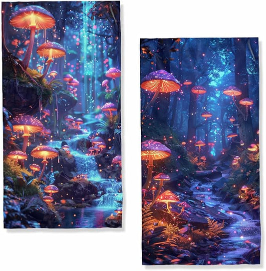 Mushroom Decorative Kitchen Dish Towels Absorbent Fantasy Tea Towels Gift 16x24, Enchanted Forest