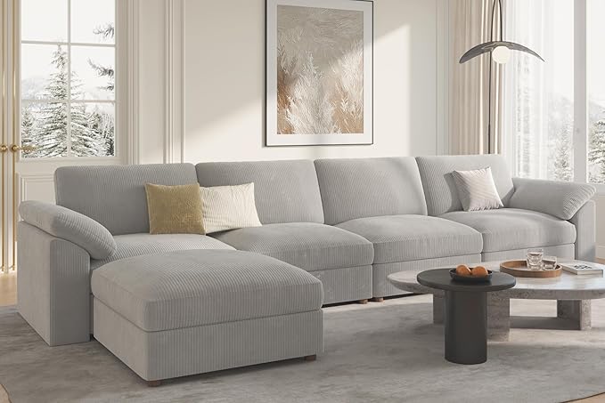 EASE MOOSE Oversized Sectional Modular Sofa with Ottoman,Comfty L Shape Sectional Deep Modular Sofa,Cloud Couch for Living Room,Removable Cover