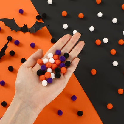 SEPGLITTER Halloween Pom Poms Balls, 1000Pcs 1 cm/0.4 inch Color Black Orange Purple White Pom Poms for Fall Halloween Party Crafts Making DIY Holiday Decorations Supplies