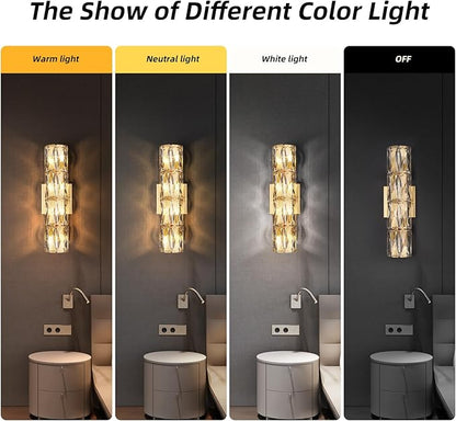 Crystal Wall Sconces Lighting, Modern Gold Wall Light Fixture, Elegant Vanity Wall Lighting Mount for Living Room Bedroom Bathroom Crystal Vanity Light Fixture for Indoor Hallway Doorway Stairway