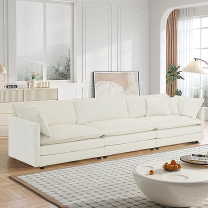 SoarFlash Chenille Sectional Sofa, Comfy Modular Loveseat Sofa, Modern 3-Seat Couch Deep Seat Sofa Set for Living Room,White