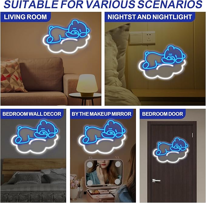 Cute Blue Bear LED Neon Sign for Wall Decor, Anime Wall Decoration, Bright Cute Bear Wall Decor Gift for kids bedroom, party decoration, Kids' Room, Girls Room, Bedroom Game Room Bar