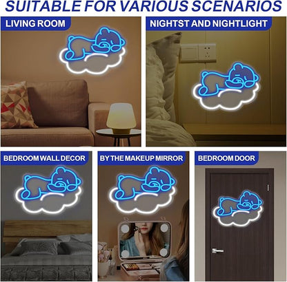 Cute Blue Bear LED Neon Sign for Wall Decor, Anime Wall Decoration, Bright Cute Bear Wall Decor Gift for kids bedroom, party decoration, Kids' Room, Girls Room, Bedroom Game Room Bar