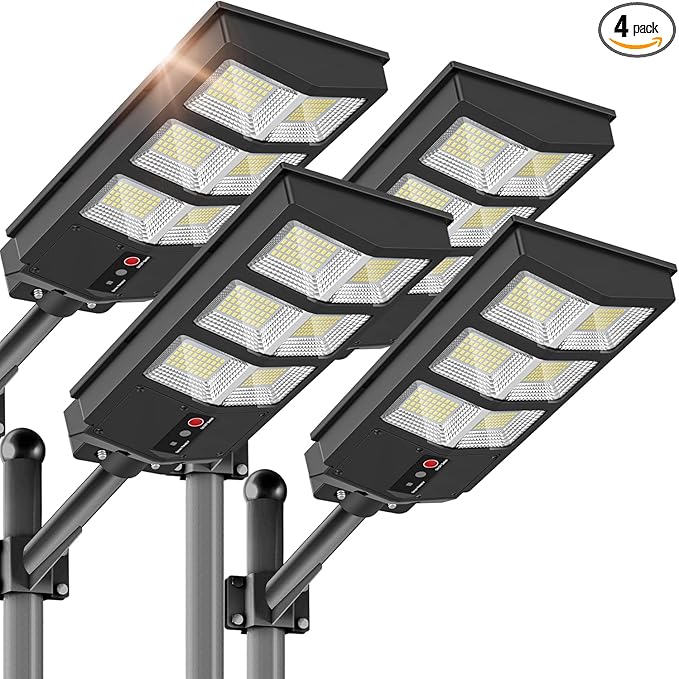 Solar Lights Outdoor - Solar Street Light Motion Sensor, Wide Angle 6500K Solar Lights Outdoor Waterproof, Outdoor Light Dusk to Dawn with Remote Control (4Pack)