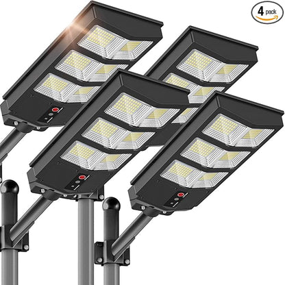 Solar Lights Outdoor - Solar Street Light Motion Sensor, Wide Angle 6500K Solar Lights Outdoor Waterproof, Outdoor Light Dusk to Dawn with Remote Control (4Pack)