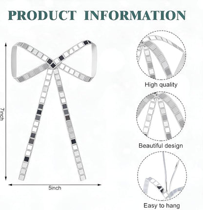 24 Pcs 5 Inch Disco Christmas Bow Ornament Disco Bulk Silver Mirror Ribbon Sequin Glitter Bow Decorations for Christmas Tree Xmas Holiday Wreath Fireplace Garland Party Favor Home