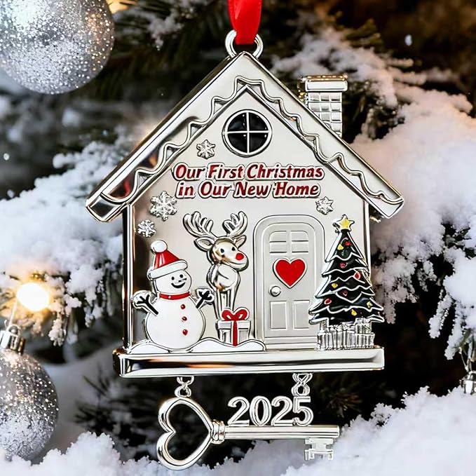 New Home Ornament 2025 Dated First Christmas Ornaments for Tree Decoration Metal House Decor Warming Gifts for Women Men Housewarming Presents for Couple Homeowners