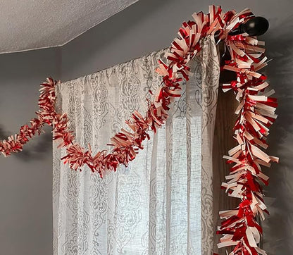 Anderson's Metallic Red & White Sparkle Glitter Tinsel Twist Garland, 25ft Holiday Decoration, Christmas Tree Trim, Parade Float Decor, Party Supplies, Graduation, Indoor/Outdoor Event Garland