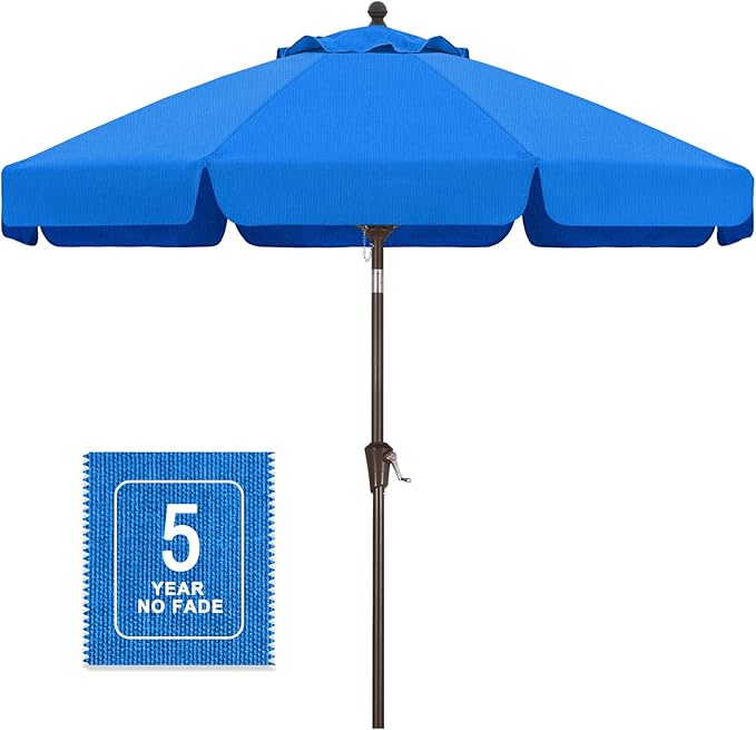 MASTERCANOPY 9ft Olefin Valance Patio Umbrella with Tilt Crank, 5-Year-Non-Fading Canopy & 8 Fiberglass Ribs for Deck, Patio, and Garden, Sky Blue