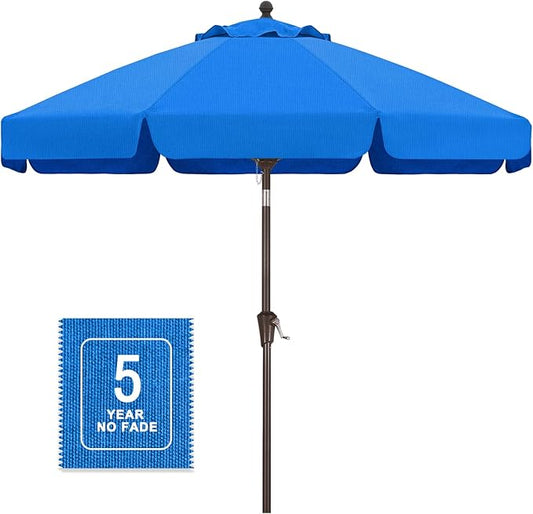 MASTERCANOPY 9ft Olefin Valance Patio Umbrella with Tilt Crank, 5-Year-Non-Fading Canopy & 8 Fiberglass Ribs for Deck, Patio, and Garden, Sky Blue