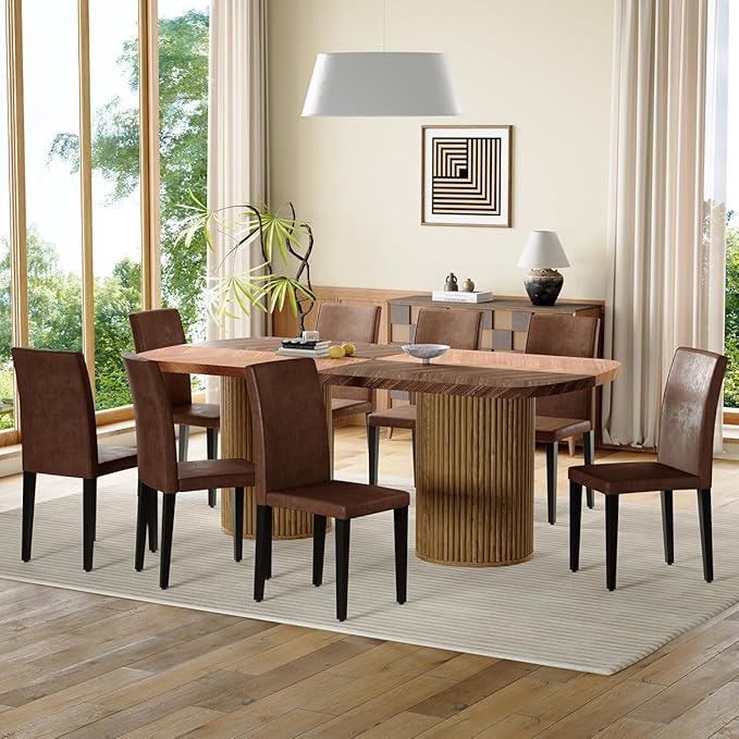 Dining Table Set for 8 - Large 79" Rectangular Kitchen Table Set for 8 with Cushioned Chairs,Modern Mid-Century Wood Dining Room Tables Set for 8 Ideal for Kitchen & Gatherings