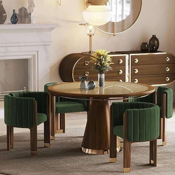 Velvet Fluted Accent Chair for Living Room with Wood Frame, High Resilience Foam, Elegant Modern Armchair (Green)