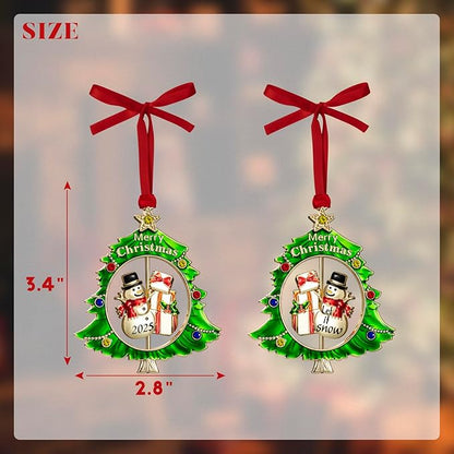 Christmas Tree Ornament Metal Silver Hanging Rotatable Design Charm Holiday Decorative Pendant Gift Keepsake (Golden Snowman 2025)