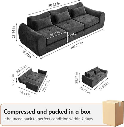 101.6" Modular Sectional Cloud Sofa,Floor Boneless Couch, 4-in-1 Folding Convertible Sofa Bed, Modular Cushion Couch,Suitable for Living Room,Bedroom and Recreation Room (Black)