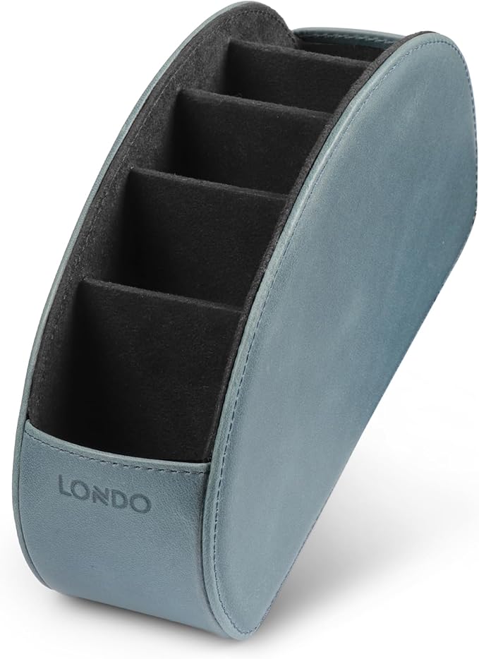 Londo Remote Control Holder with 5 Pockets - Store DVD, Blu-Ray, TV, Roku or Apple TV Remotes - Italian Genuine Leather with Suede Lining - Slim, Compact Living or Bedroom Storage