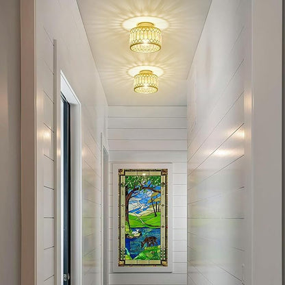 Crystal Ceiling Light, Modern Semi Flush Mount Ceiling Light, Gold Crystal for Kitchen Bedroom Bathroom Entryway (Bulb not Included)