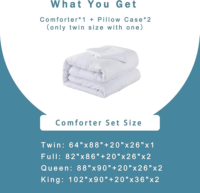 DOWNCOOL Queen Comforter Set -All Season Bedding Comforters Sets with 2 Pillow Cases-3 Pieces Bedding Sets Queen -Down Alternative White Queen Size Comforter Sets(88"x90")