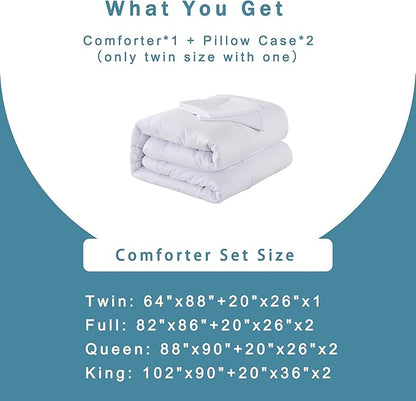 DOWNCOOL Full Size Comforter Sets -All Season Bedding Comforters Sets with 2 Pillow Cases -3 Pieces Bed Set Down Alternative Comforter Set -White Bedding Sets Full(82"x86")