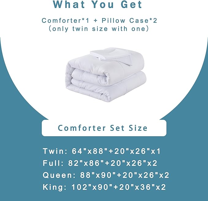 DOWNCOOL King Size Comforter Set -All Season Bedding Comforters Sets with 2 Pillow Cases -3 Pieces Bed Set Down Alternative King Bedding Set -White King Comforter Set(102"x90")