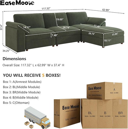 EASE MOOSE Sectional Modular Sofa, L Shape Sectional Couch,Comfty Deep seat Modular Sofa with Ottoman for Living Room,Green