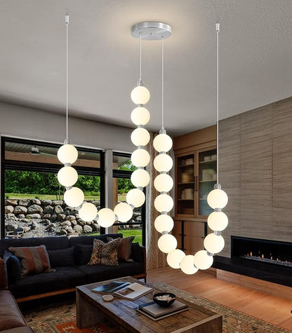 Modern Chandeliers LED Dimmable Light Acrylic Balls Ceiling Pendant Lighting for Dining Room Living Room Bedroom Adjustable Hanging Lights 45 Watts Silver Lamp