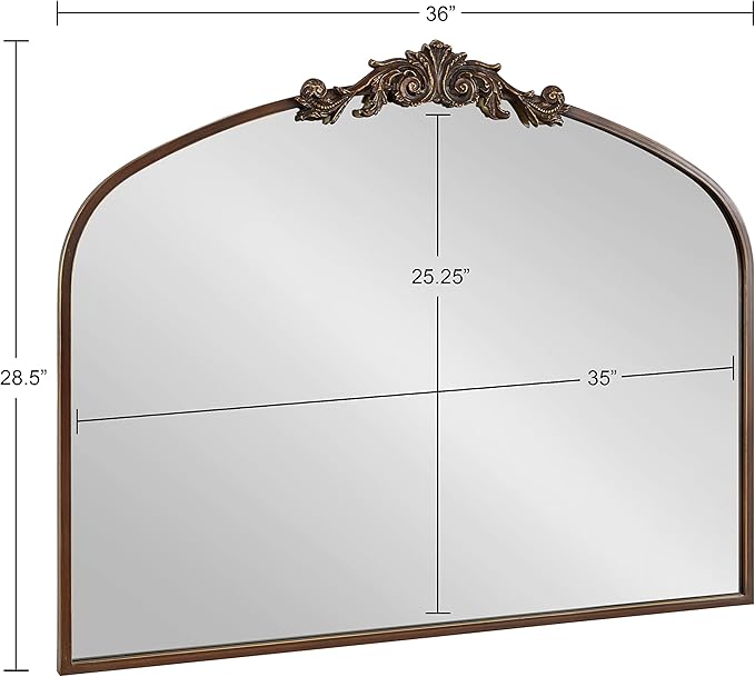 Kate and Laurel Arendahl Ornate Traditional Arched Mirror; 36 x 29; Bronze; Decorative Baroque Style Arched Wall Mirror with Wide Frame and Crown