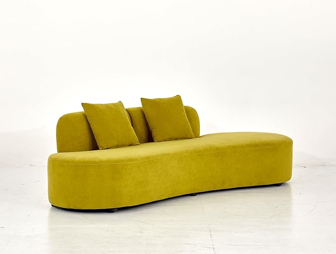 90" Curved Sofa with Throw Pillows, 4 Seater Luxury Velvet Couch with Half Moon Design and High-Density Foam, Ideal for Modern Living Room, Office & Apartment, Olive Green