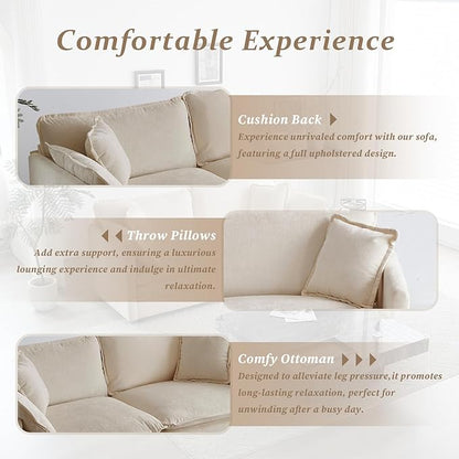 SoarFlash Chenille Sectional Sofa, Comfy Modular Loveseat Sofa, Modern 2-Seat Couch Deep Seat Sofa Set for Living Room,Light Coffee