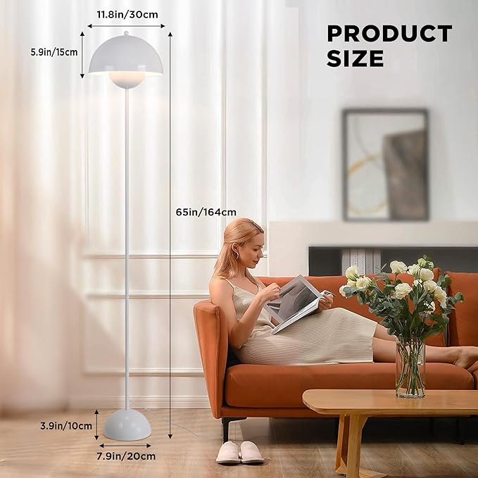 COSYLUX Modern Floor Lamp for Living Room, Industrial Tall Standing Lamp for Bedroom, Metal Shade Reflecting Light Reading Floor Lamp for Office, Nursery Room, Corner(Bright White)