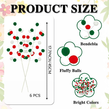 6 Pcs Pom Poms Christmas Decorations & Felt Christmas Picks and Sprays DIY Xmas Tree Toppers, Festive Tree Filler & Decor (Xmas Color)