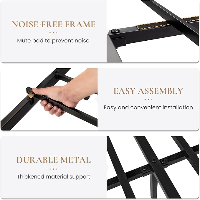 SHA CERLIN King Size Metal Platform Bed Frame with Victorian Style Wrought Iron-Art Headboard/Footboard, No Box Spring Required, Black