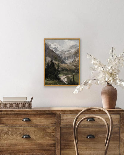KBKBART Vintage Frame Canvas Wall Art for Living Room, Landscape Home Decor Mountain Valley Painting Artwork Prints Bedroom Wall Decor
