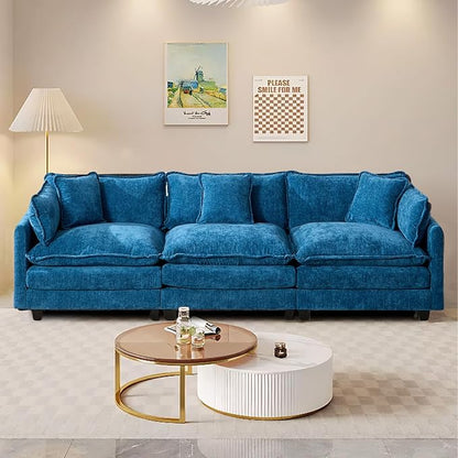 SoarFlash 107.4" Chenille Sectional Sofa, Comfy Modular Loveseat Sofa, Modern 3-Seat Couch Deep Seat Sofa Set for Living Room,Blue