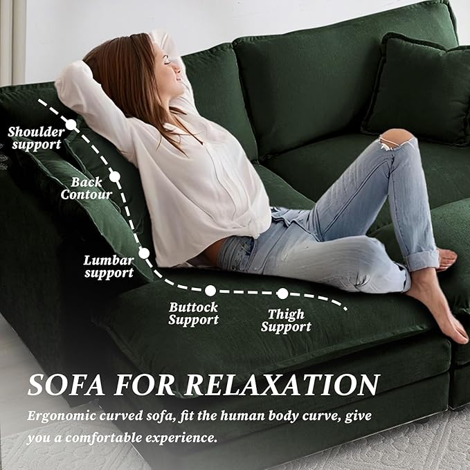 SoarFlash Chenille Sectional Sofa, Comfy Modular Coush Sofa with Ottoman, Modern 2 Seat Recliner Deep Seat Sofa Set for Living Room,Green