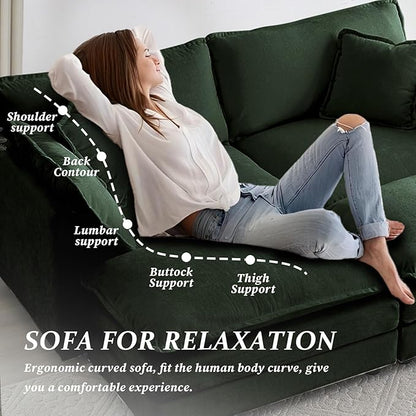 SoarFlash Chenille Sectional Sofa, Comfy Modular Coush Sofa with Ottoman, Modern 2 Seat Recliner Deep Seat Sofa Set for Living Room,Green