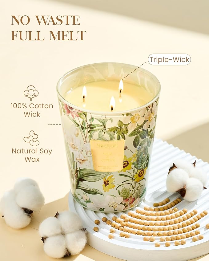 M&SENSE Extra Large Candle Sage Citrus Scented, 3-Wick 35oz 150H Long Lasting, Natural Soy Wax Aromatherapy Fall Winter Candle for Stress Relief, Home Fragrance Housewarming Gifts