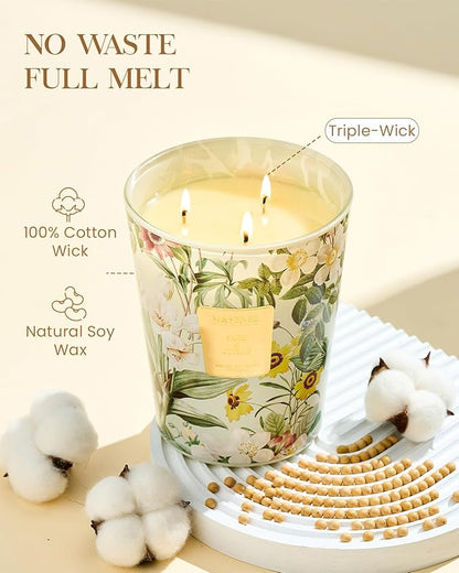M&SENSE Extra Large Candle Sage Citrus Scented, 3-Wick 35oz 150H Long Lasting, Natural Soy Wax Aromatherapy Fall Winter Candle for Stress Relief, Home Fragrance Housewarming Gifts