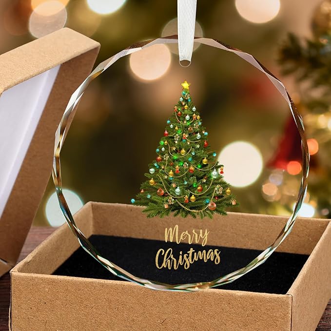 Christmas Tree Ornaments, Glass Christmas Ornament, Elegant Round Holiday Decoration for Christmas Tree, Merry Christmas Hanging Ornament for Holiday Home Décor, Gift Keepsake