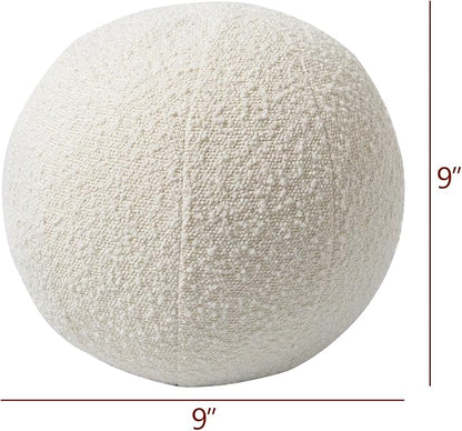 KINWELL Sherpa Swivel Barrel Chair & Round Ball Pillow Set - 34" Wide Modern Boucle Accent Chair with 9” Matching Nordic Decorative Throw Pillow for Living Room and Bedroom(Cream)