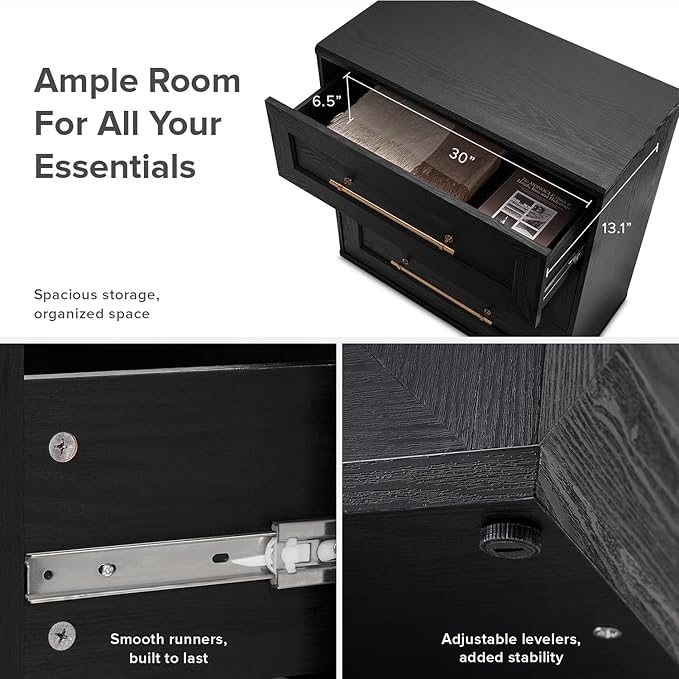 mopio Blake Storage Accent Cabinet with Hutch, Sideboard Buffet Cabinet with Storage, Kitchen Pantry Organizer, Coffee Bar Station, Trophy Display Case with Door & Shelf for Living Room (Black Oak Dresser)