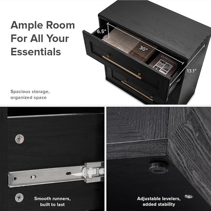 mopio Blake Storage Accent Cabinet with Hutch, Sideboard Buffet Cabinet with Storage, Kitchen Pantry Organizer, Coffee Bar Station, Trophy Display Case with Door & Shelf for Living Room (Black Oak Dresser)