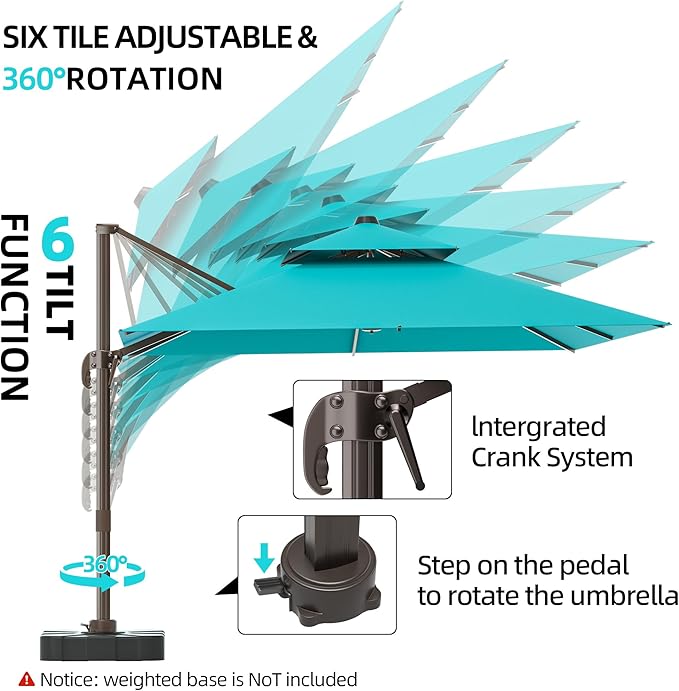 10x13FT Cantilever Outdoor Patio Umbrellas, Double Top Large Rectangle Umbrella, Heavy Duty 360° Rotation Offset Outdoor Sun Shade Umbrella for Garden Deck Pool Backyard, Turquoise