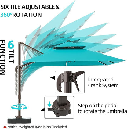 10x13FT Cantilever Outdoor Patio Umbrellas, Double Top Large Rectangle Umbrella, Heavy Duty 360° Rotation Offset Outdoor Sun Shade Umbrella for Garden Deck Pool Backyard, Turquoise