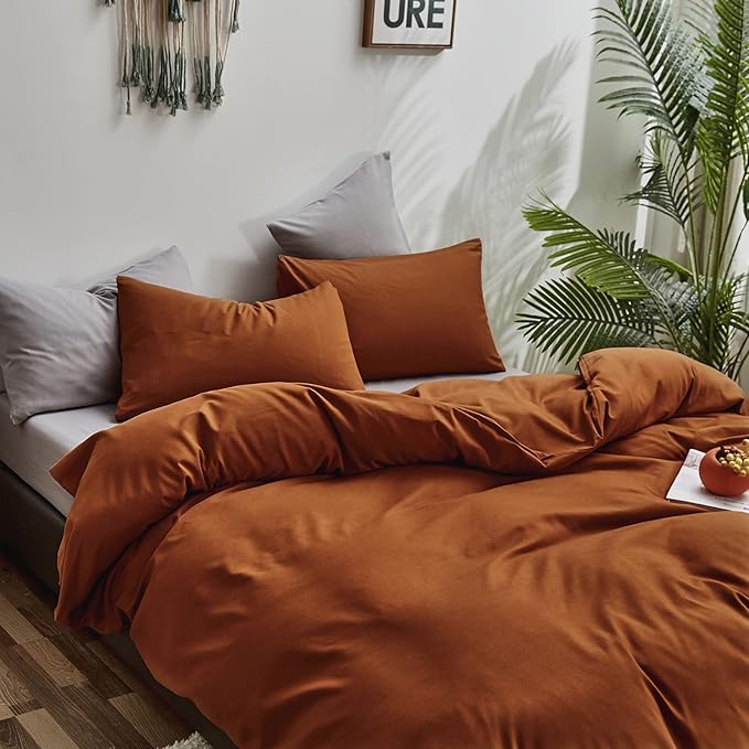 CLOTHKNOW Burnt Orange King Size Comforter Set Rust Bedding Comforter Sets Cinnamon Comforter Soft Rust Brownish Comforter with 2 x Pillow Cases