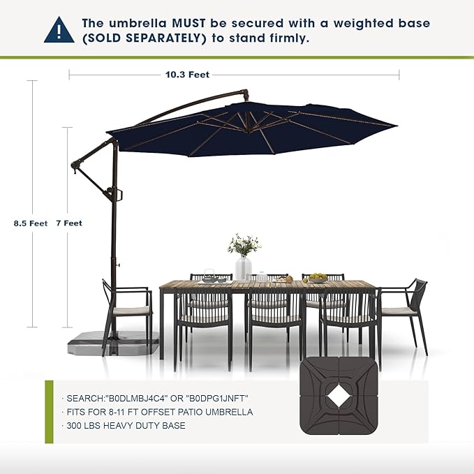 wikiwiki 10ft Patio Umbrellas Offset Outdoor Umbrella Cantilever Hanging Umbrellas w/Infinite Tilt, Fade Resistant Waterproof RECYCLED FABRIC Canopy & Cross Base, for Yard, Garden & Deck, Navy Blue