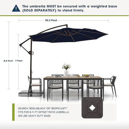 wikiwiki 10ft Patio Umbrellas Offset Outdoor Umbrella Cantilever Hanging Umbrellas w/Infinite Tilt, Fade Resistant Waterproof RECYCLED FABRIC Canopy & Cross Base, for Yard, Garden & Deck, Navy Blue