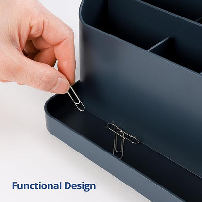 BLUE GINKGO Desk Organizer – Korean-Made Office Storage for Pens, Notes, Mail, and Supplies (Prussian Blue)