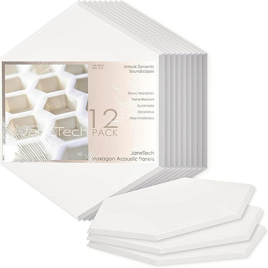 12 Pack Hexagon Acoustic Panels, 14"×12"×0.4" White Sound Proof Foam Panels for Wall, High-Density Sound Absorbing Panels for Recording Studio, Office&Home, No Self-Adhesive