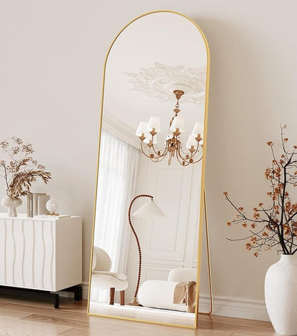 21" x 64"Arched Full Length Mirror - Wall Mounted Floor Mirror- Aluminum Alloy Frame Full Body Mirror for Bathroom Living Room Bedroom and Entryway Gold