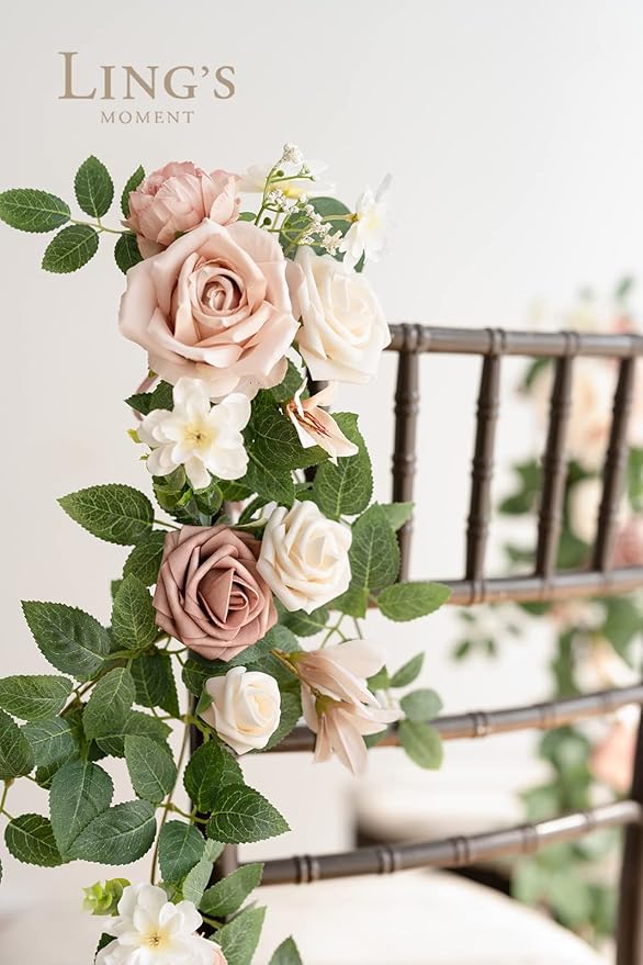 Ling's Moment 10pcs Wedding Chair Decorations Aisle Floral Swag Artificial Pew Flowers Hanging Garland Pink Blush & Cream For Ceremony Reception Church Rose Floral Faux Arrangement Party Outdoor Decor